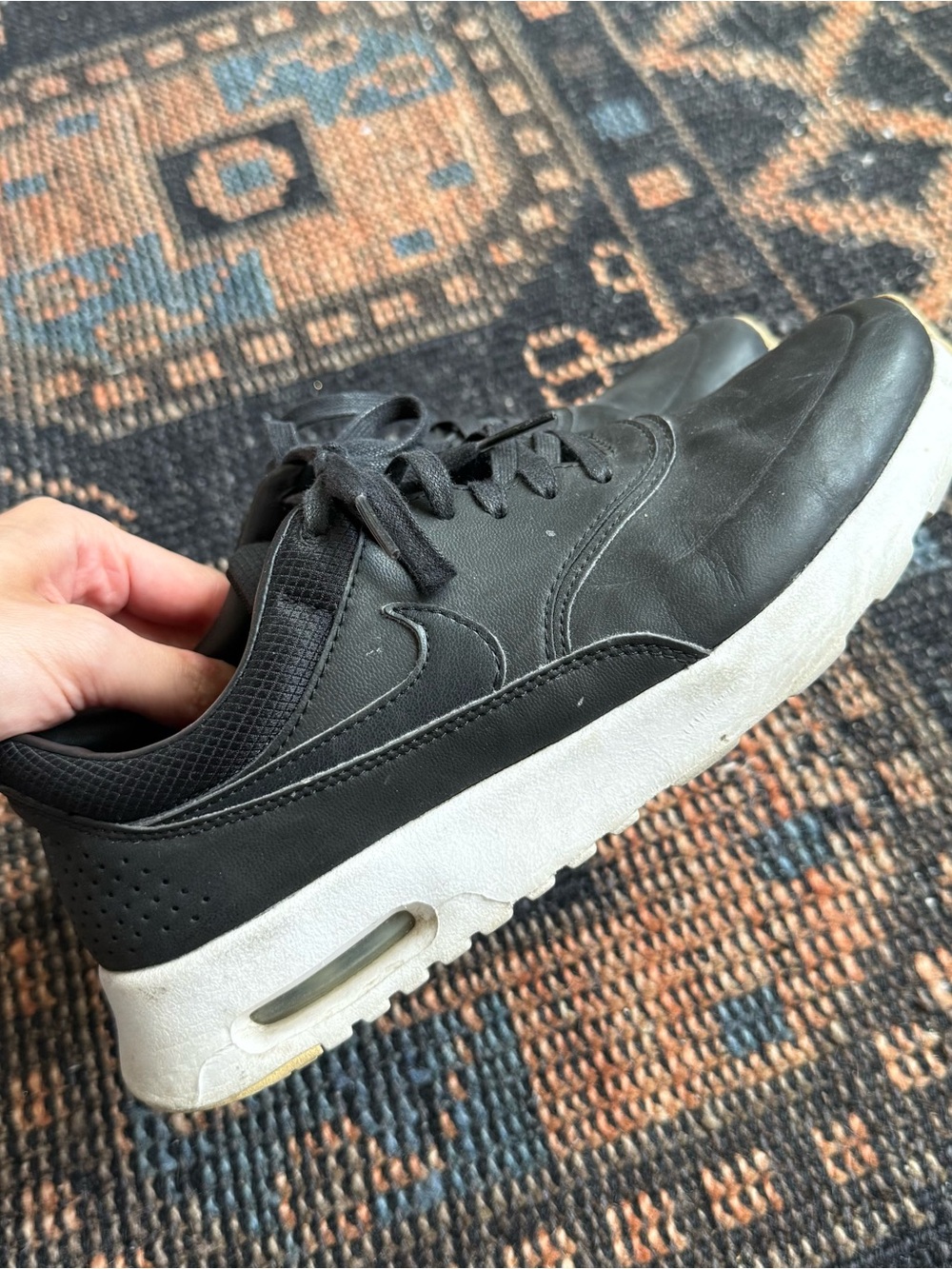 Nike Thea Black Sneakers with White Sole size 7